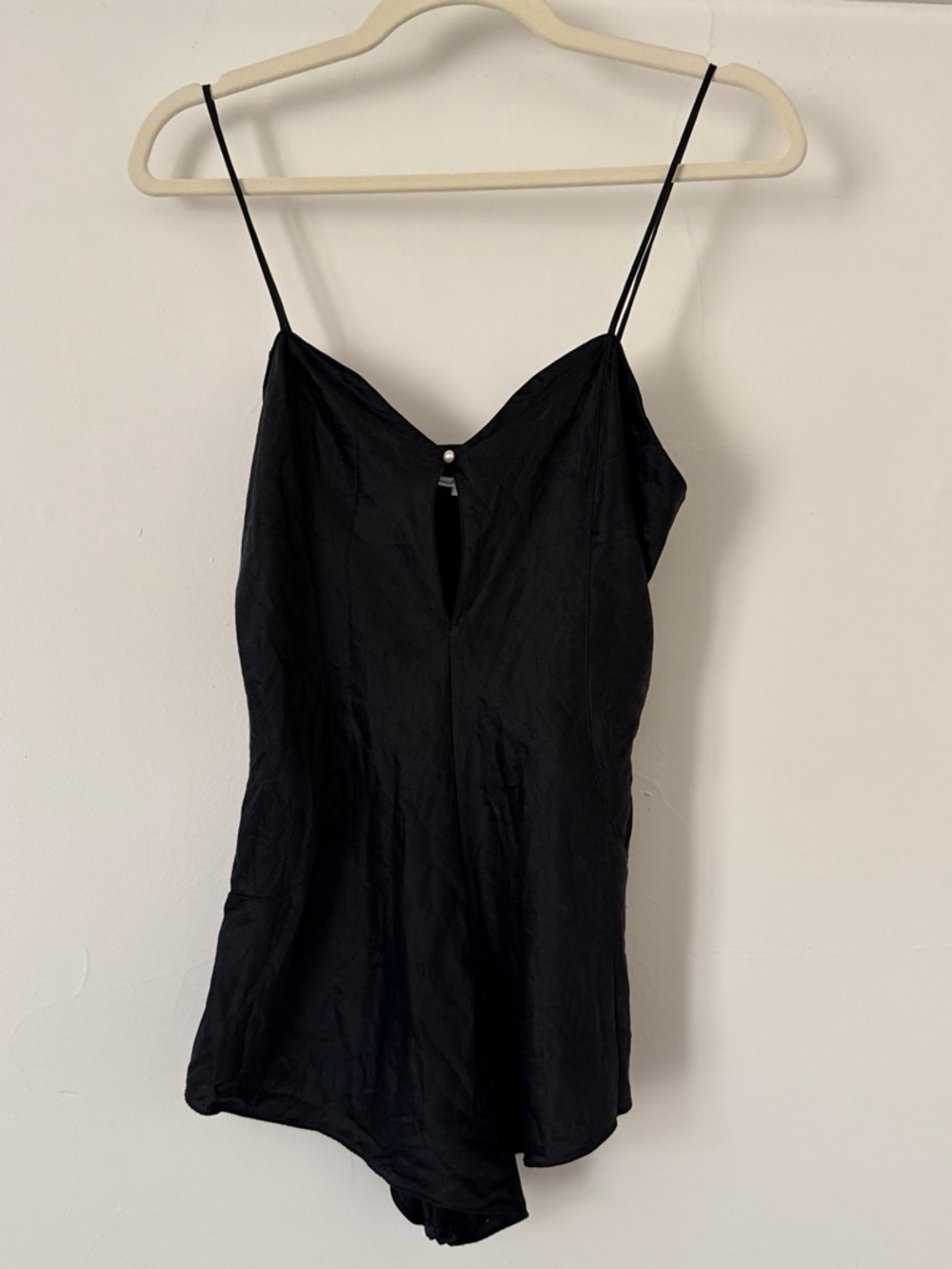 Vintage 100% Black Silk Bodysuit with Pearl Accent